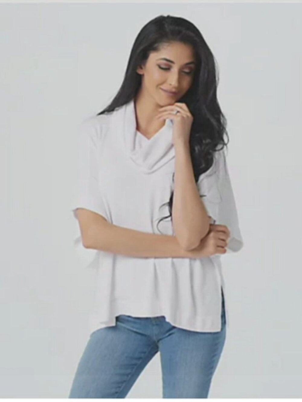 NWT Barefoot Dreams CozyChic Ultra Lite Cowl Neck Poncho Seasalt White 3X